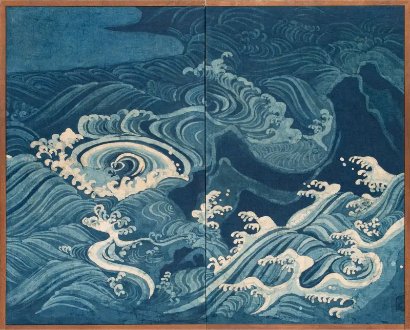 「海岸と大巻き波」（未来絵画） 徳島市の青藍工房がイタリアの国際美術展に出展 「ヴェネツィア